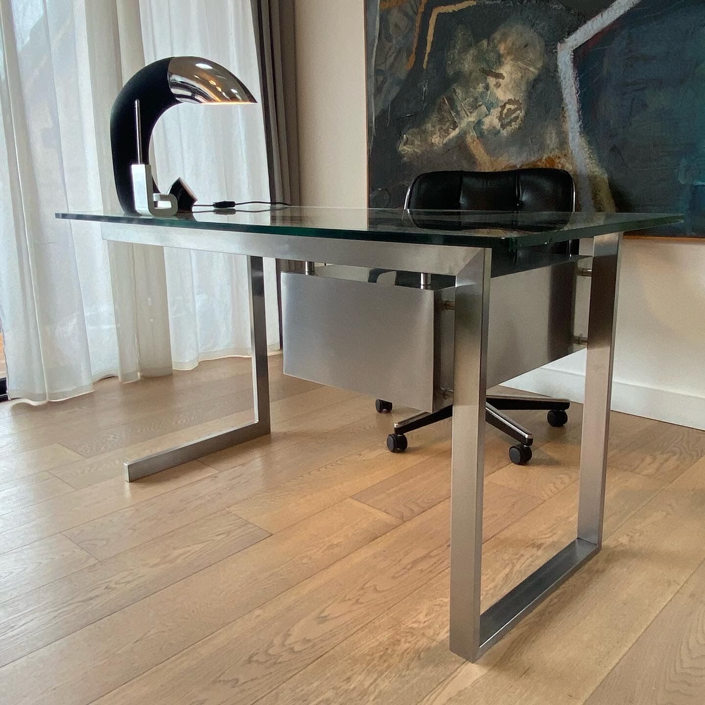 Modernist stainless steel desk by Paul Legeard for Dom. 1970