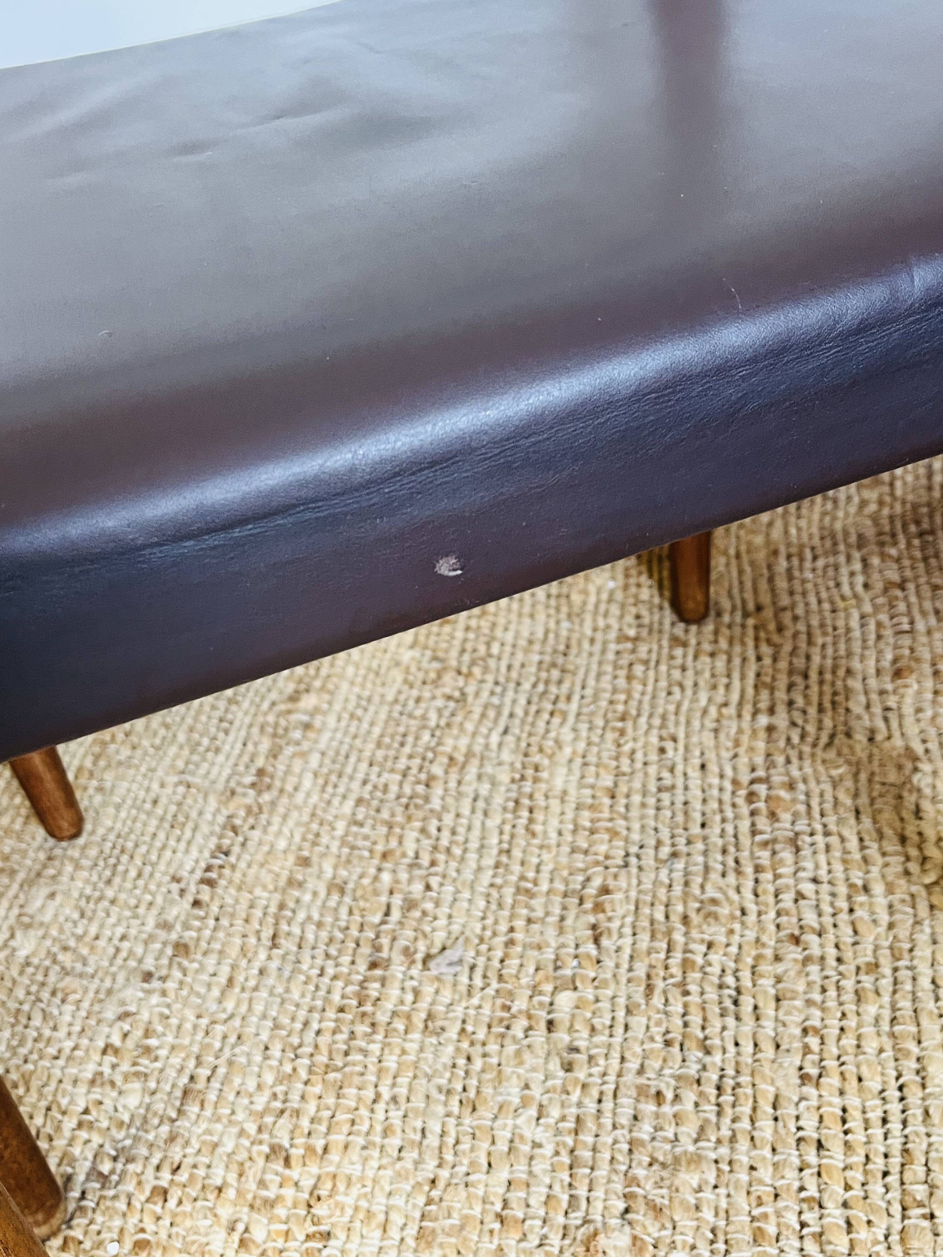 3 vintage Scandinavian chairs in teak and brown leatherette