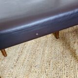 3 vintage Scandinavian chairs in teak and brown leatherette