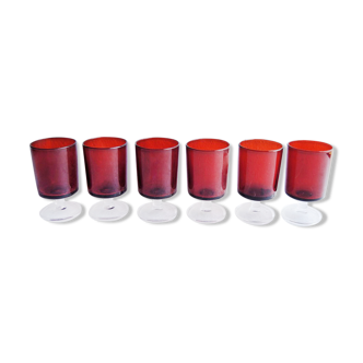 6 anciens verres à pied luminarc rouges