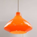 Mid-Century Italian Orange Glass and Brass Pendant Lamp