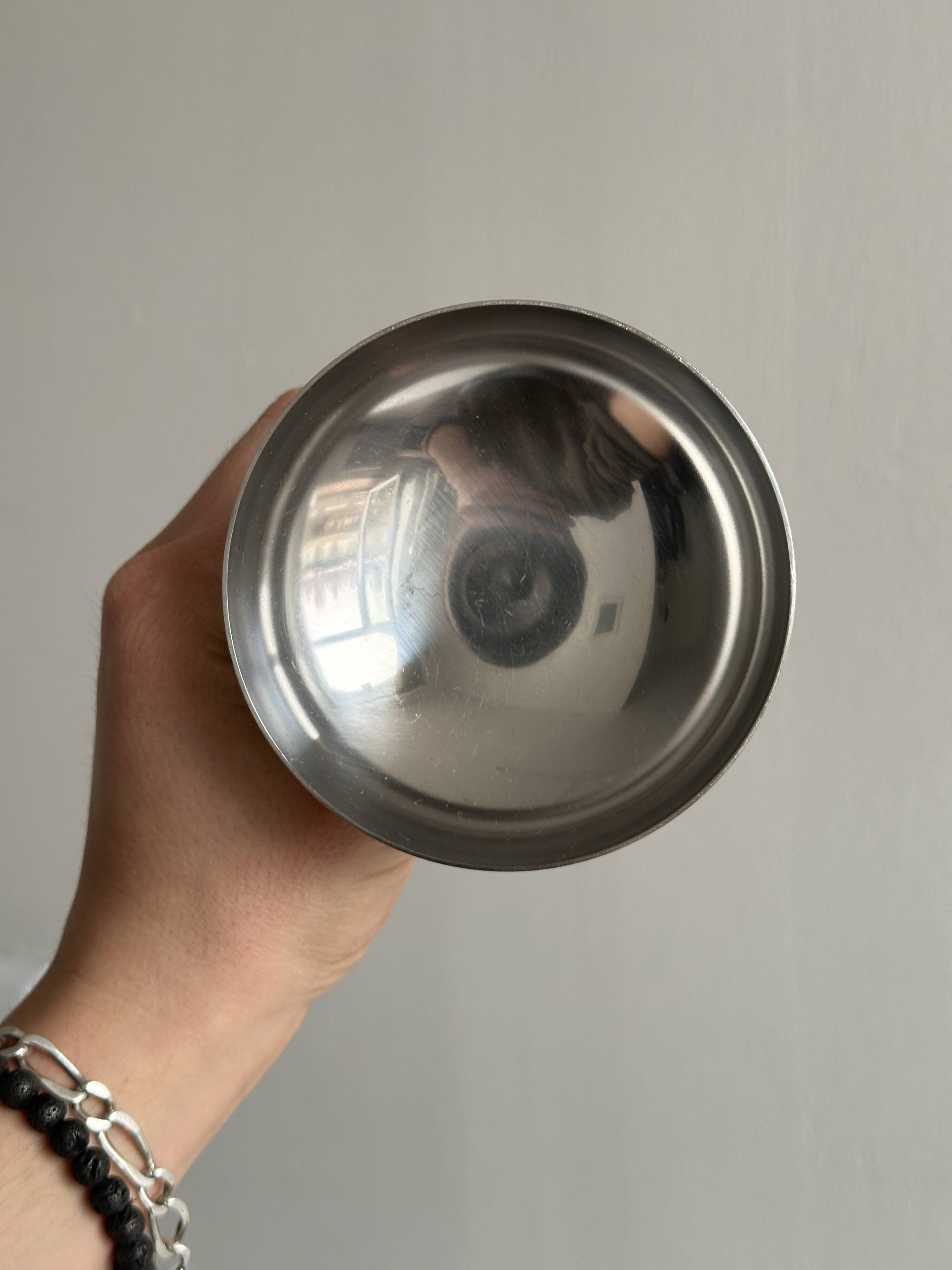 6 stainless steel dessert bowls on foot