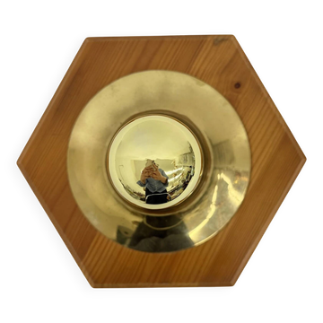 Vintage hexagonal wall lamp with pine wood and brass, 1970s