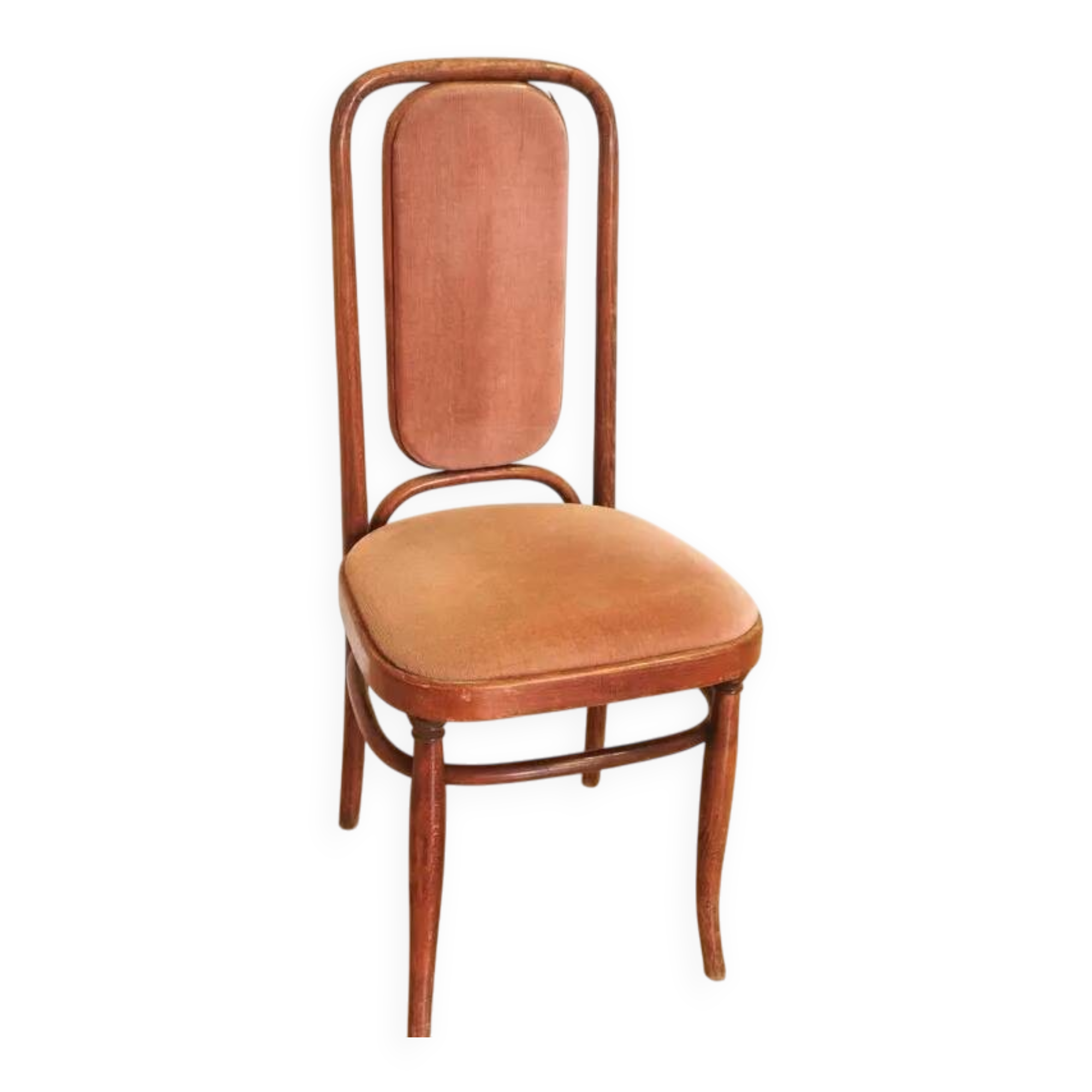 Vintage Thonet Style Bentwood Dining Chair: High Back, Cushioned Seat Pink