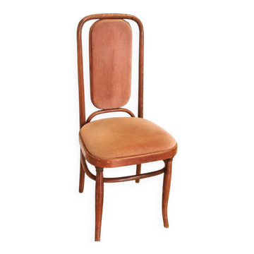 Chaise de salle à manger vintage en bois courbé de style Thonet : dossier haut, assise rembourrée, rose