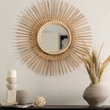 Miroir soleil en rotin artisanal
