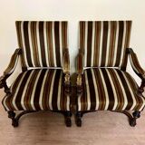 Large pair of Louis XIV style armchairs in walnut