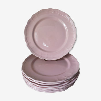 6 flat plates in pink earthenware by Salins
