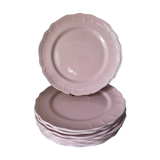 6 flat plates in pink earthenware by Salins