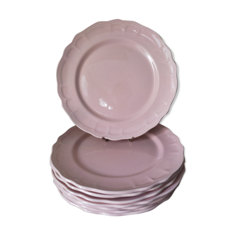 6 flat plates in pink earthenware by Salins