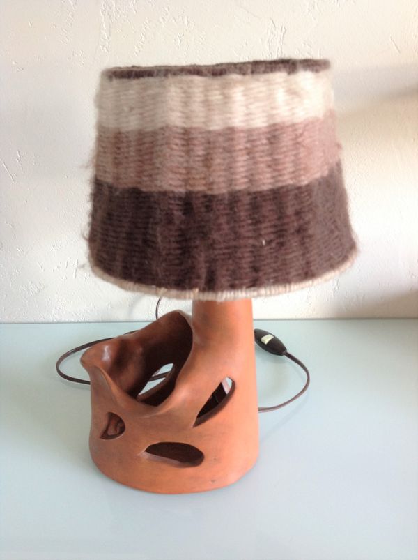 Lampe en céramique terracotta  et abat jour en laine 50/60