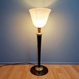 Large Art Deco Mazda lamp in wood, brass, and white opaline, 1930.