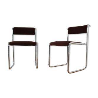 Set of 2 vintage chairs Mid Century steelcase chrome and brown cantilever around 60-70s