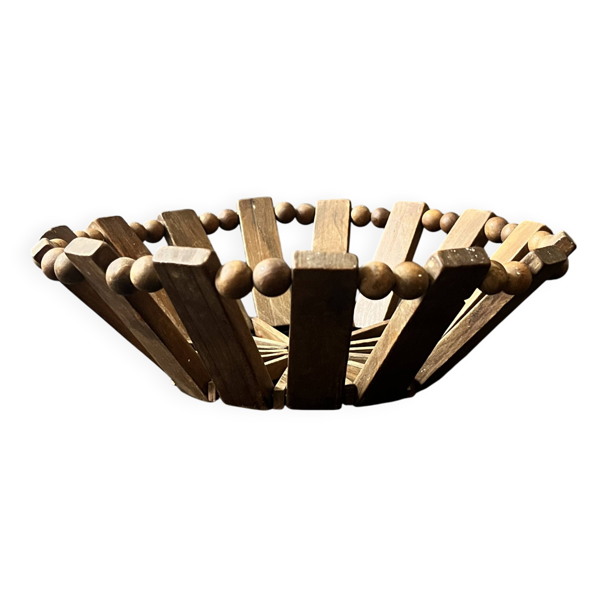 Olive wood and wooden bead fruit basket, France 1970