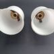 Pair of vintage gold-tone wall sconces with opaline glass globes