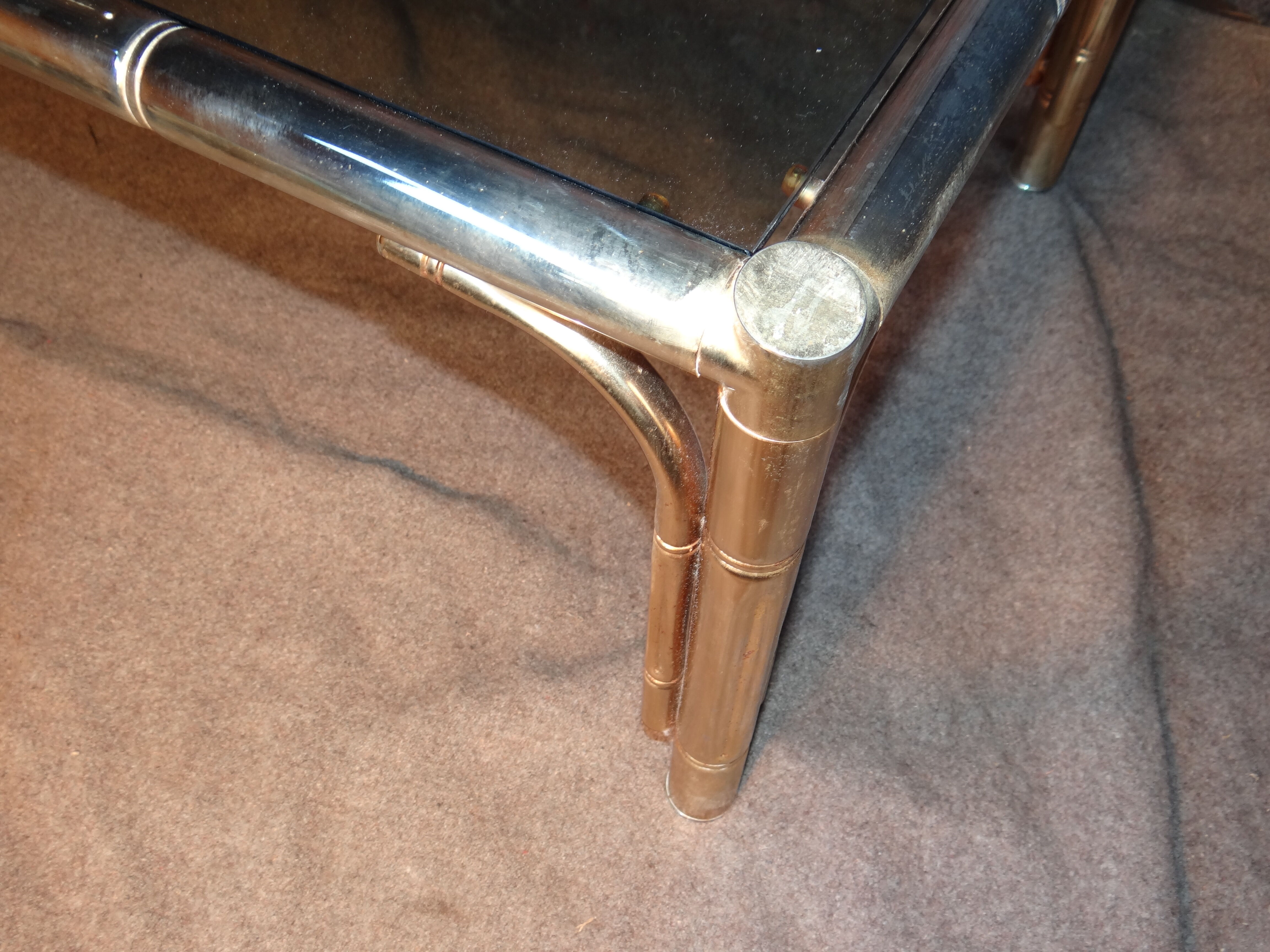 bamboo imitation coffee table and 60s glass tray