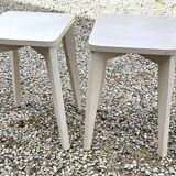 2 tabourets bois peint blanc avec pieds compas