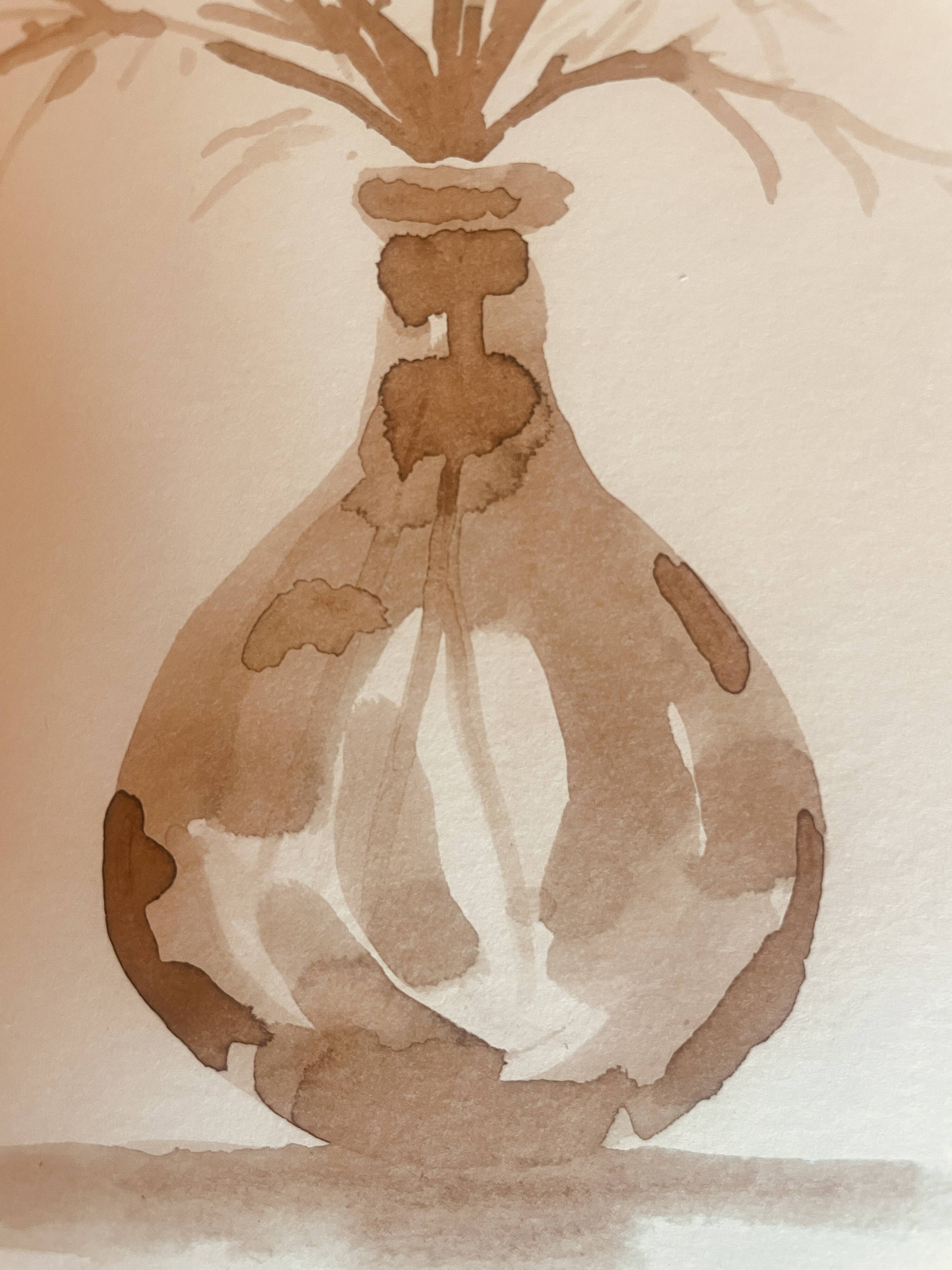 Signed still life monochrome sepia painting "dried flowers"