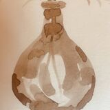 Signed still life monochrome sepia painting "dried flowers"