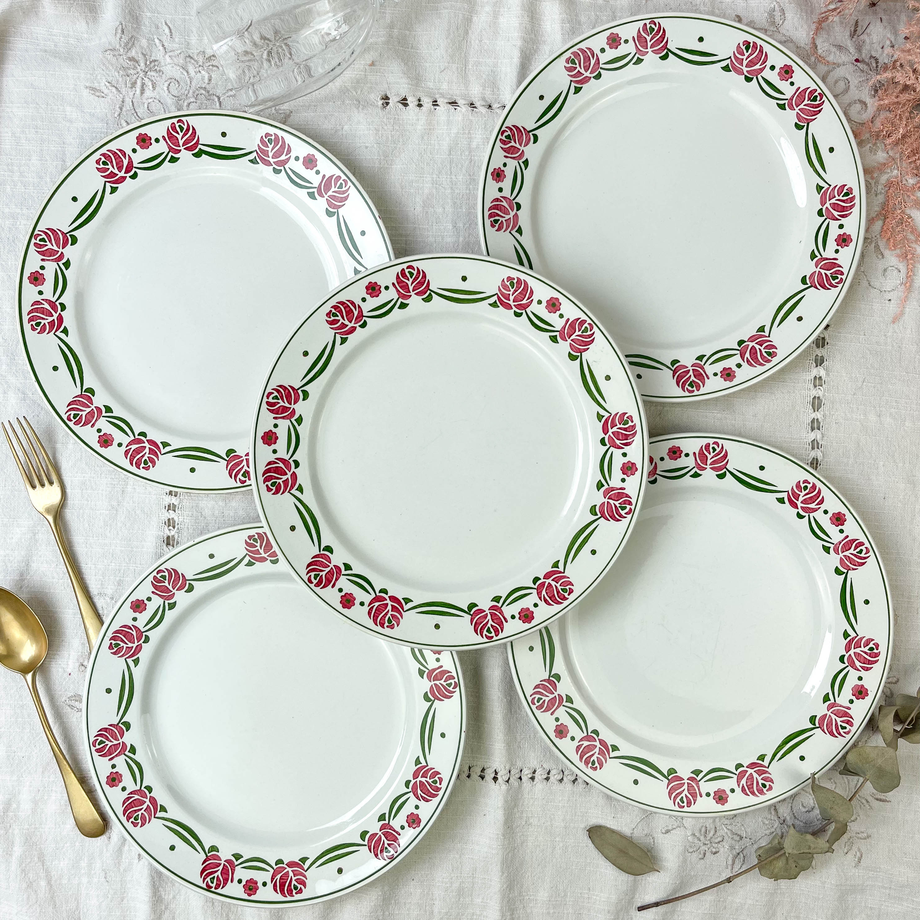 5 flat plates digoin sarreguemines model "mariette"