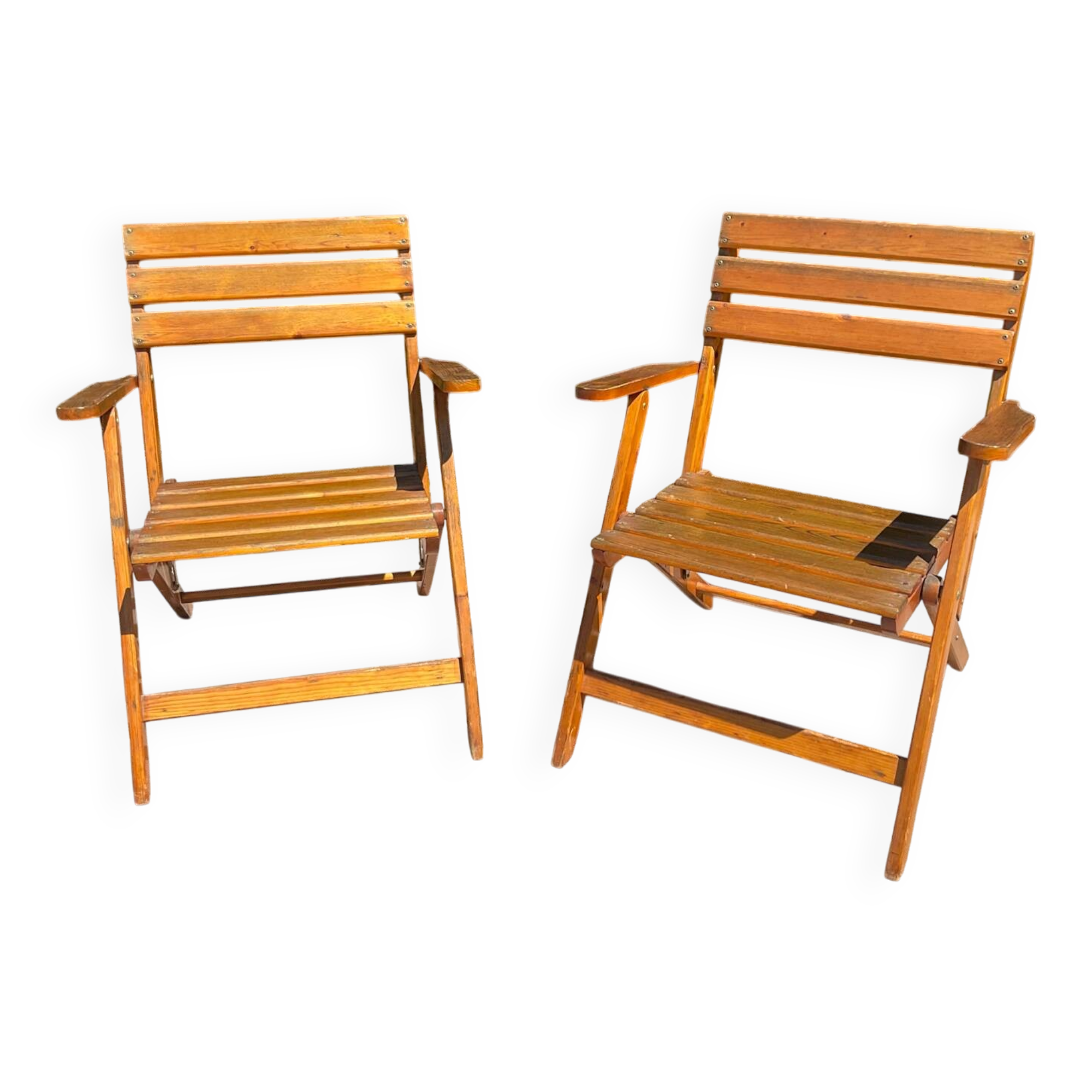 Pair of vintage wooden folding armchairs
