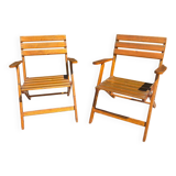 Pair of vintage wooden folding armchairs