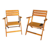 Pair of vintage wooden folding armchairs