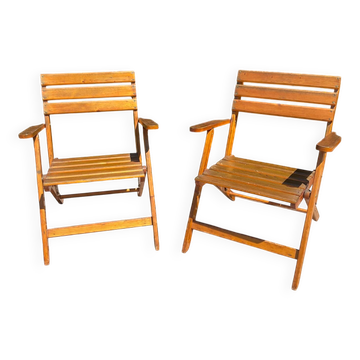 Pair of vintage wooden folding armchairs