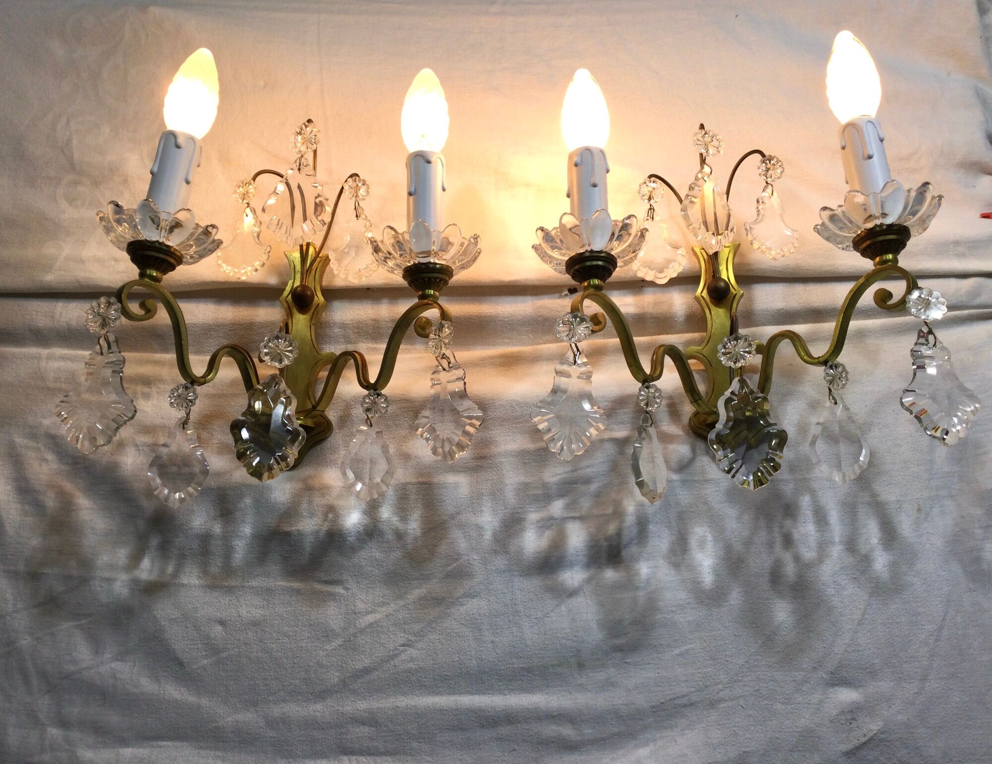 Pair of bronze sconces and crystal tassels 2 lights louis xv style