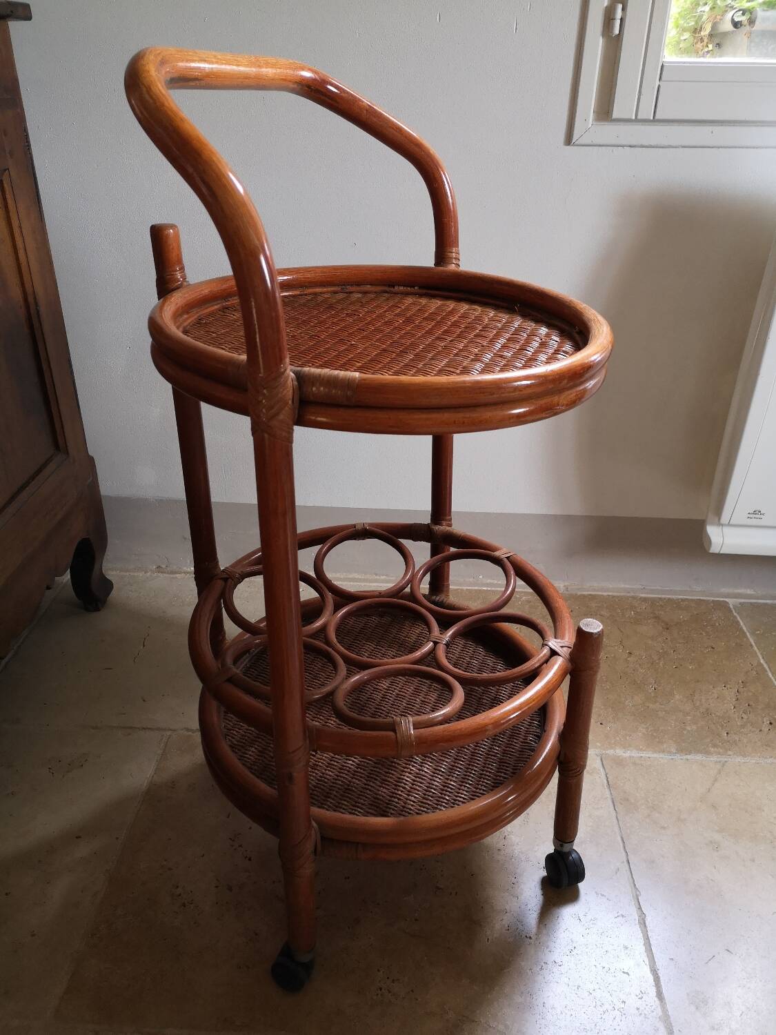 Rattan castor trolley