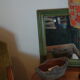 Miroir bois ancien vert 28x34cm