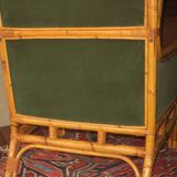 Mid century wing lounge chair in bamboo and olive green, 1960s