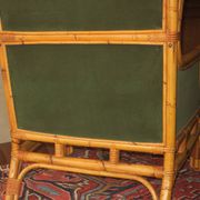 Mid-century wingback chair in bamboo and olive green, 1960s