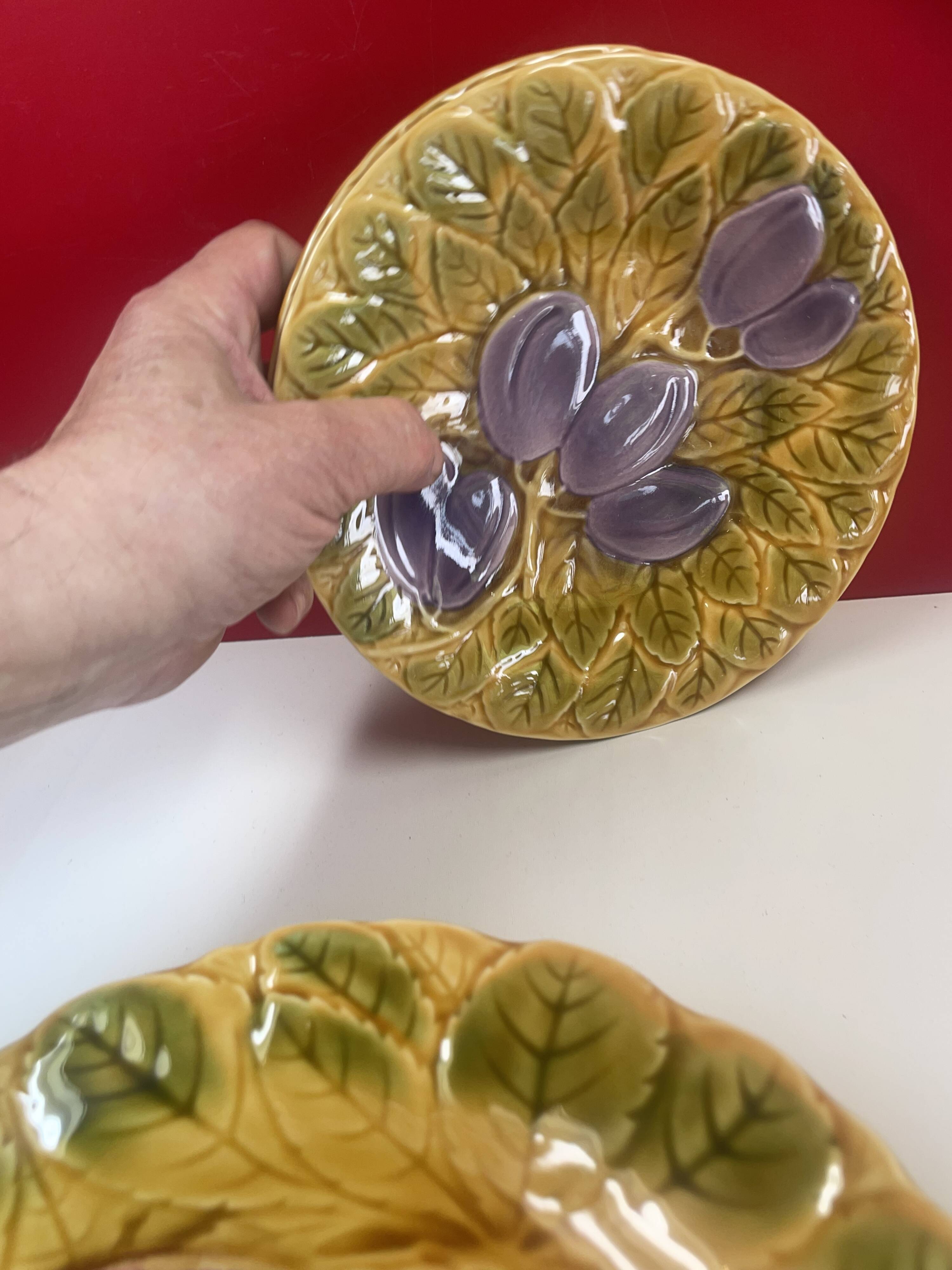 Complete service barbotine Sarreguemines dish + 12 Vintage Décor Fru plates