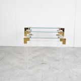Set of 3 lucite and brass nesting tables, 1970s