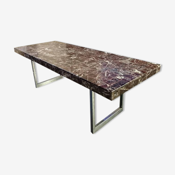 Table basse design marbre et piétement chromé