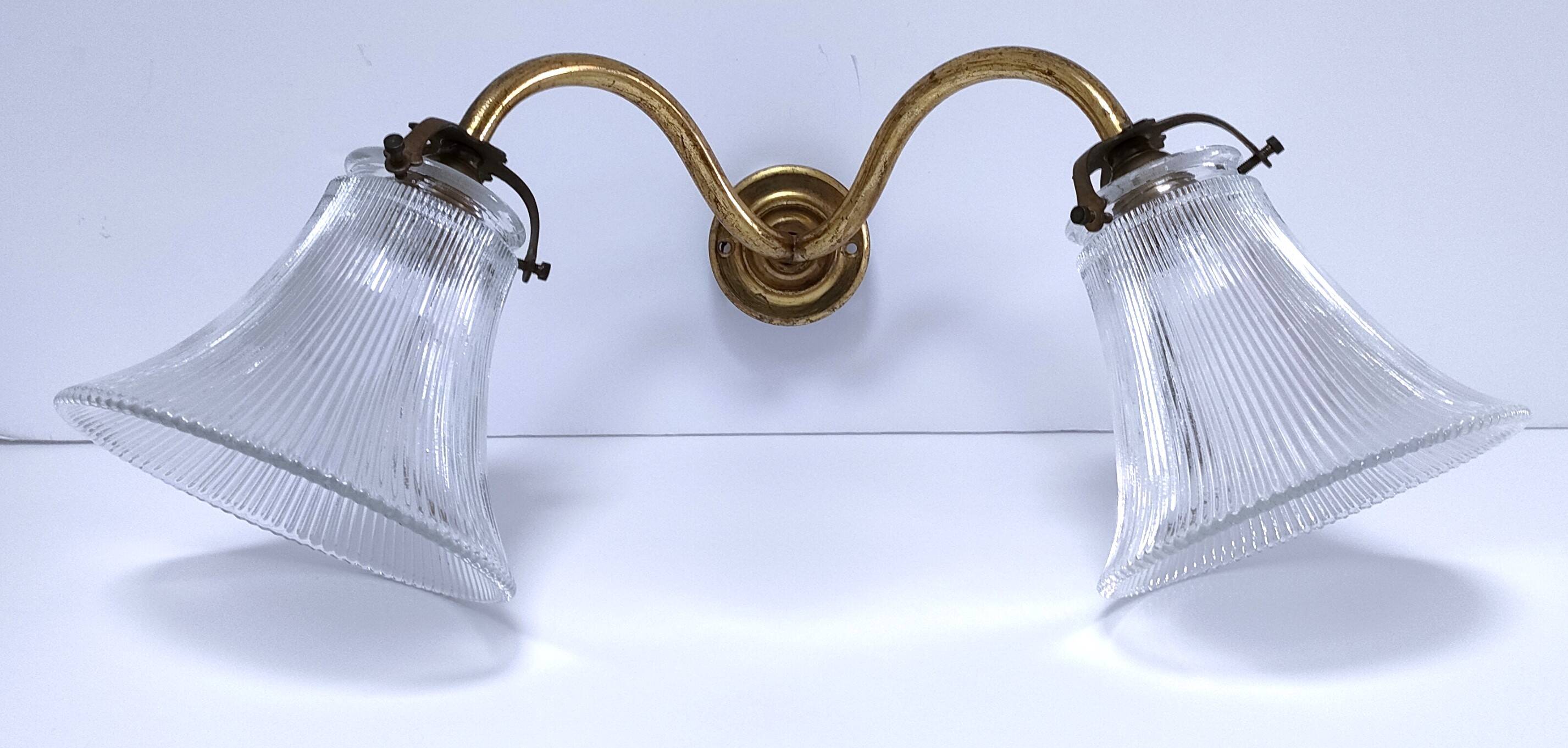 Double gilded bronze and glass wall lamp 1900