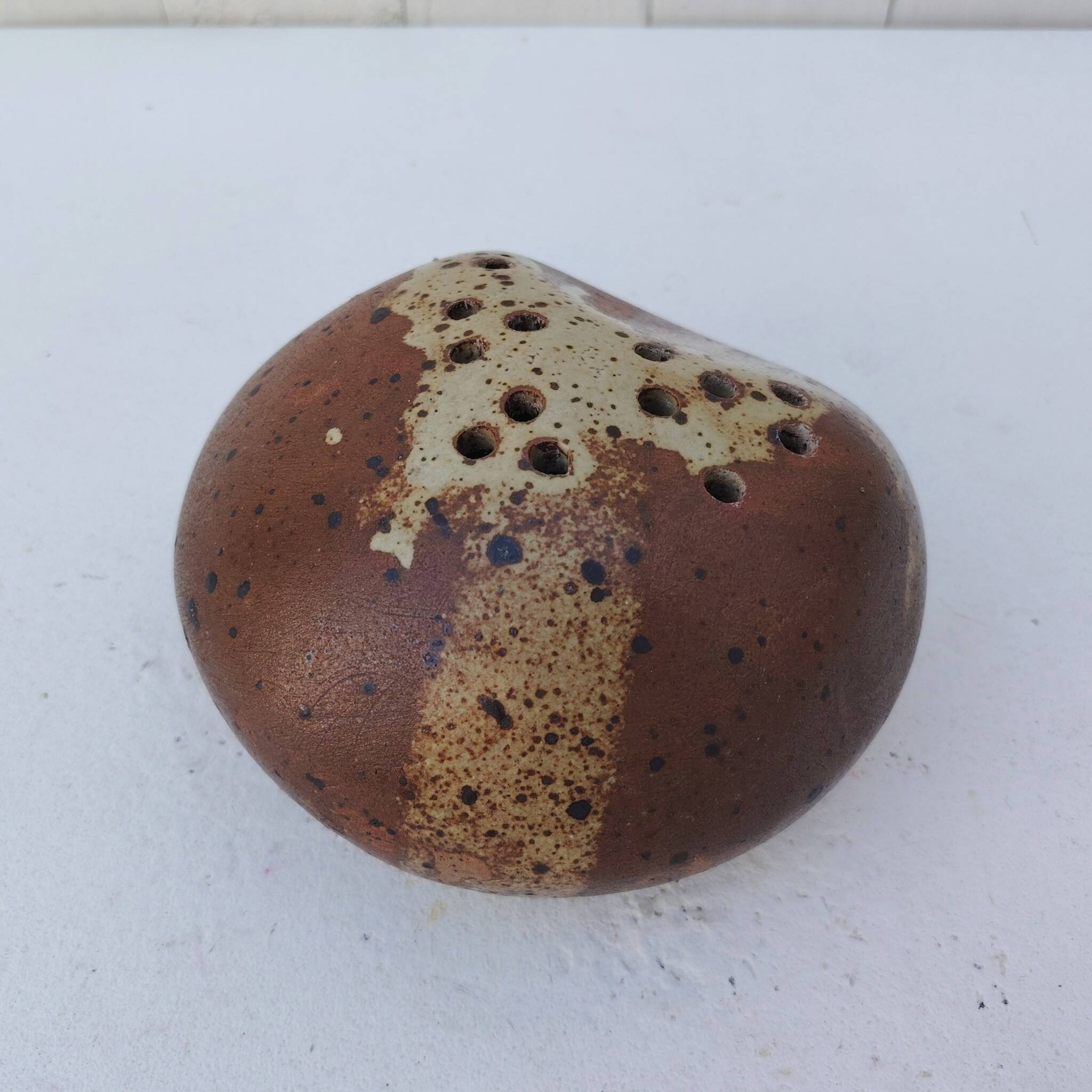 Flower vase, pyrite stoneware, signed, vintage