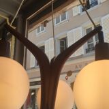 Scandinavian boomerang chandelier in opaline teak