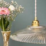 Vintage molded ribbed glass lampshade pendant light - tableware collection -