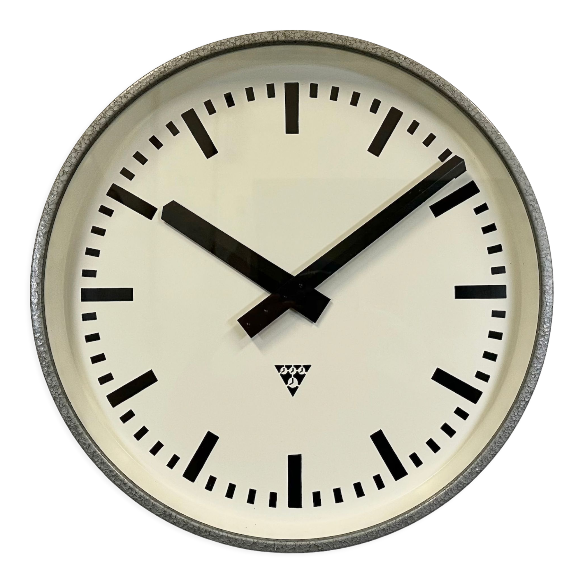 Grey industrial factory wall clock from pragotron, 1960s