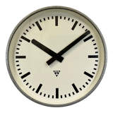 Grey industrial factory wall clock from pragotron, 1960s
