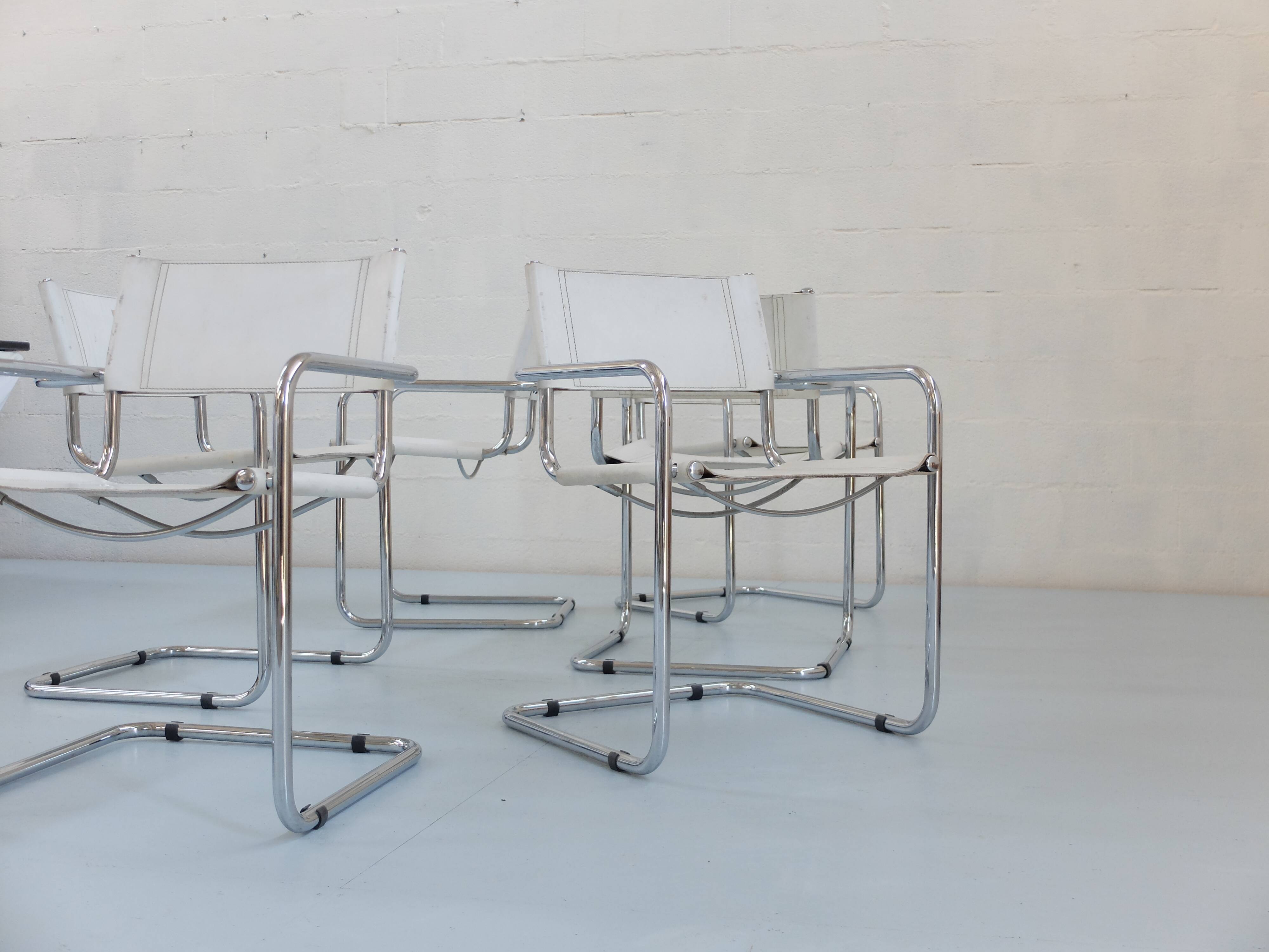 6 Fasem Italia chrome and white leather chairs