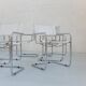 6 chaises Fasem Italia chrome et cuir blanc