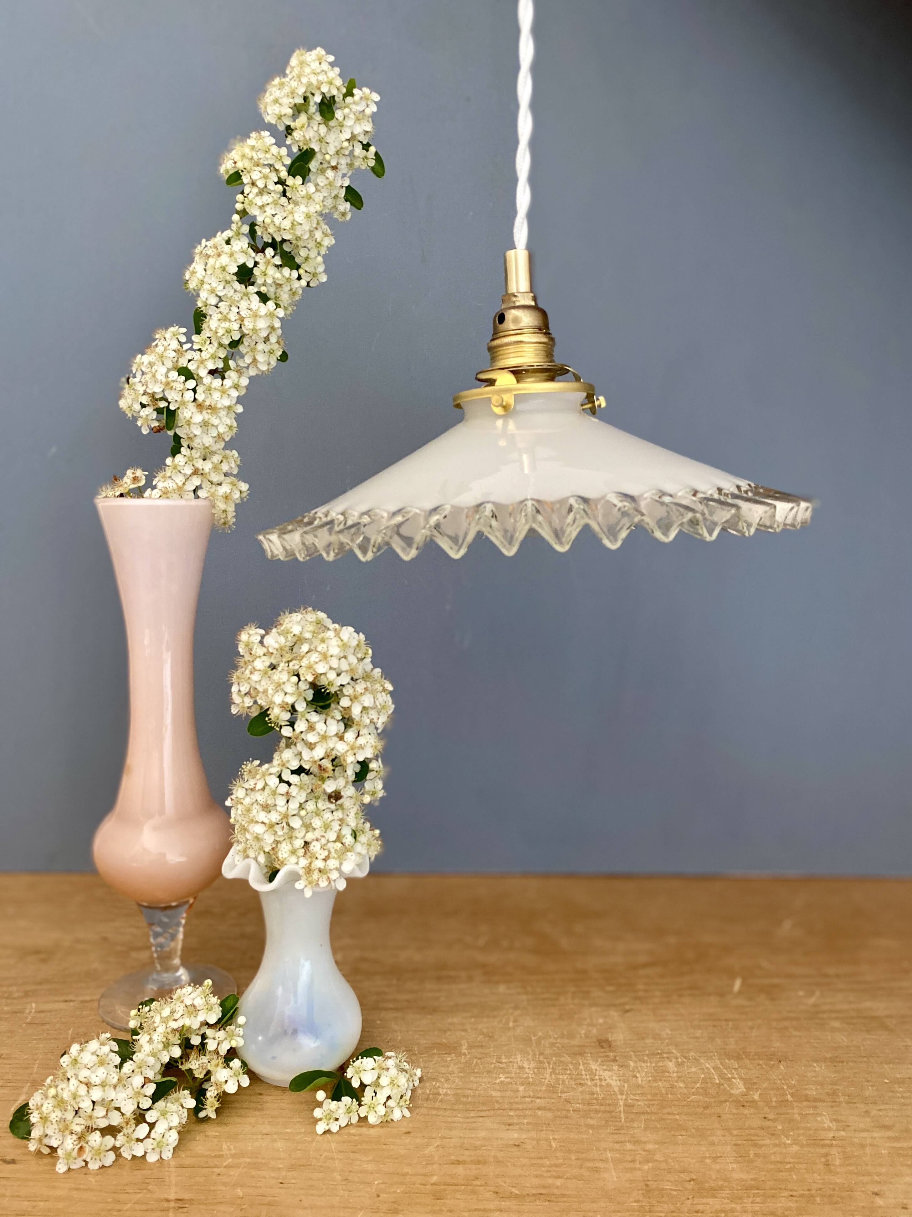 Vintage white opaline lampshade pendant light