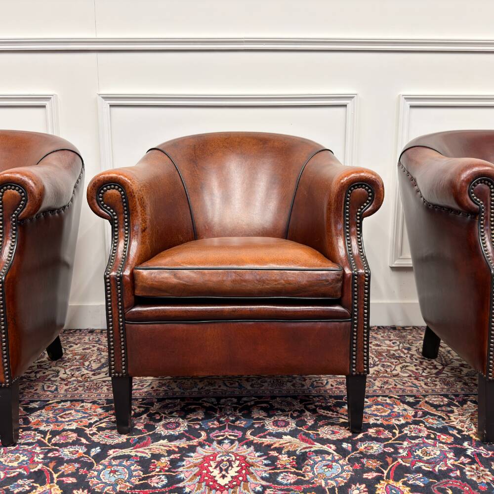 Classic English Sheepskin Leather Armchairs