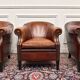 Classic English Sheepskin Leather Armchairs