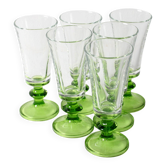 Ensemble de 6 verres vintage à pieds verts / flûtes à liqueur rares des années 50