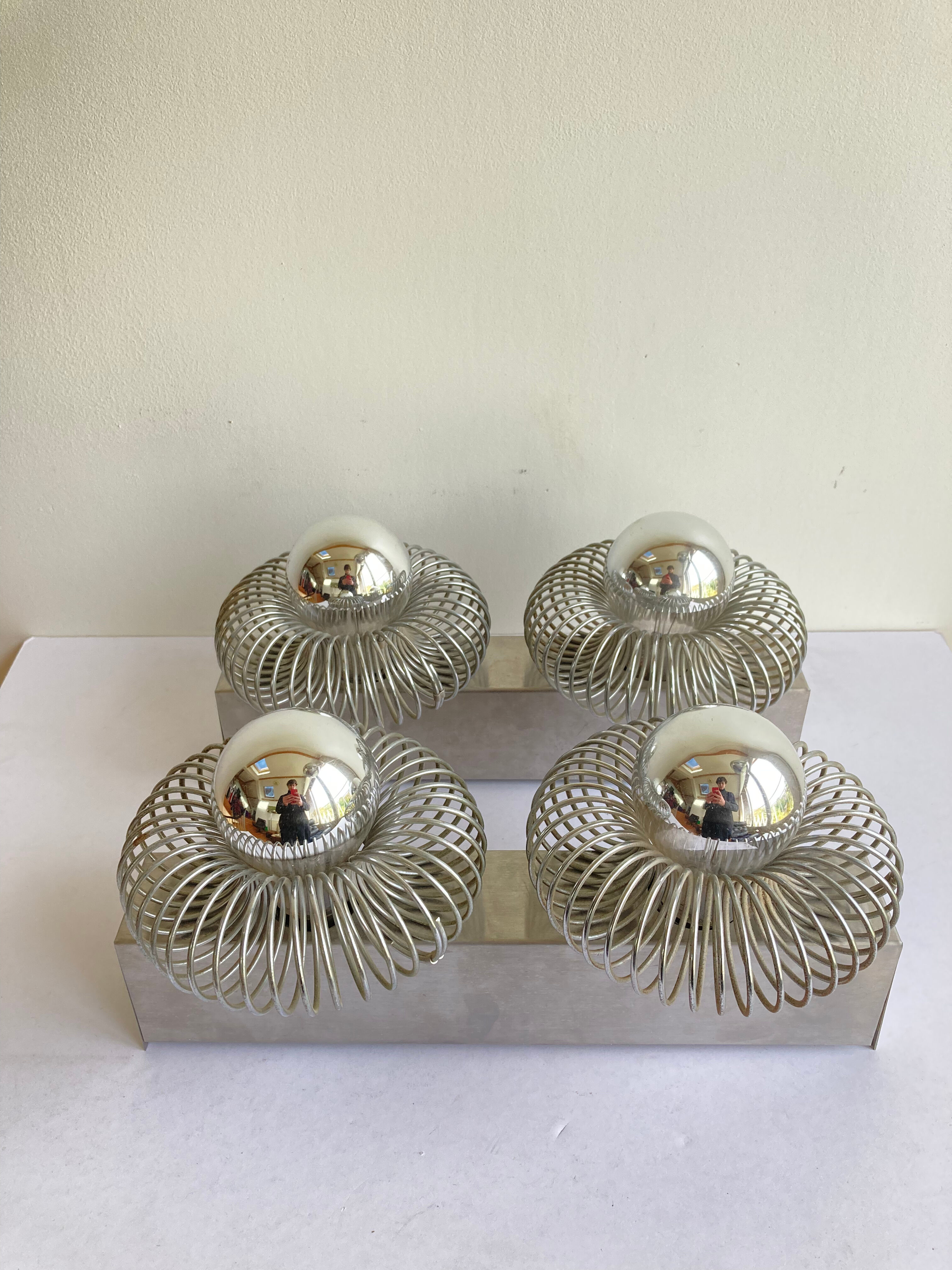Vintage pair wall lamps spring lamp Andrea Lazzari design 70s Italy