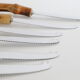 Service of 6 cheese knives, stainless blade and real rattan handle, vintage